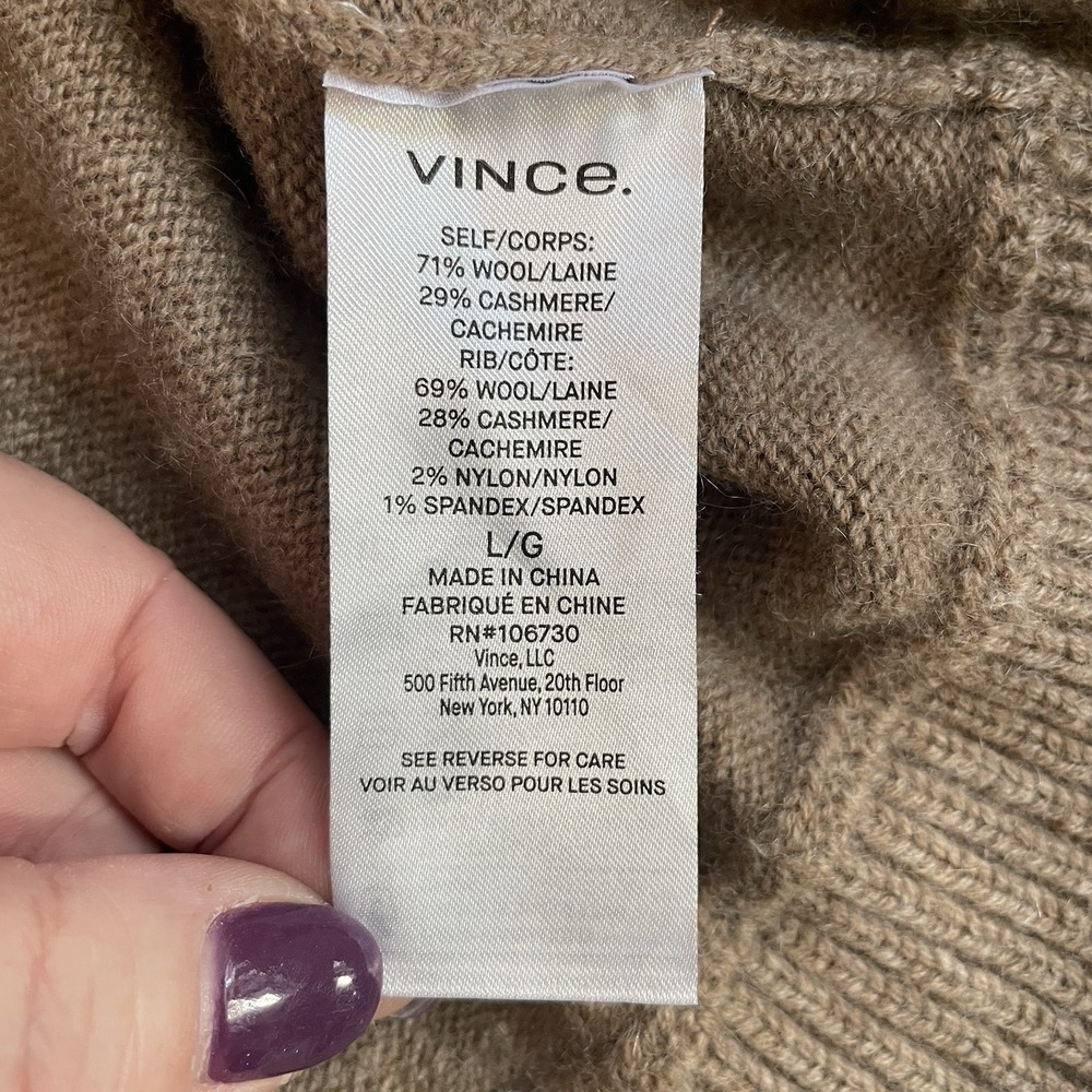 VINCE Raglan Sleeve Cashmere Wool Polo‎ Sweater Women L Chestnut Brown Knit Luxe - Picture 11 of 13